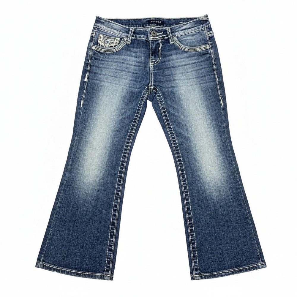 Vigoss The Chelsea Capri Jeans Medium Wash Thick Stitch Bling Size 7/8 Length 21
